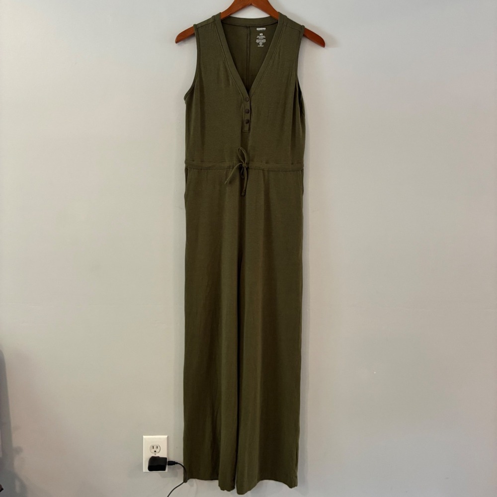 Sonoma Jumpsuit XS Olive Green Wide Leg Henley Drawstring Lounge Utility Boho